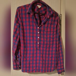 J. Crew Classic Blue and Red Button Down Shirt